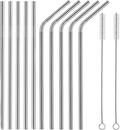 Set of 10 Stainless Steel Straws, HuaQi Bent Reusable Drinking Straws 10.5'' Long 0.24‘’ Dia for 30 oz Tumbler and 20 oz Tumbler
