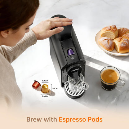 CHULUX Bafè-Pro Single Serve Espresso Machine for Nes Original Pods, Black | 1400W Rapid Heating, Espresso Lungo Buttons, Used Capsule Drawer, Auto-Eject System, 24oz Removable Reservoir, Mini Footprint