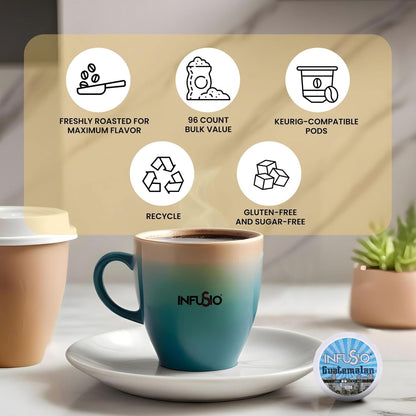 InfuSio Coffee Pods 96 Count Guatemalan Medium Light Roast Single serve Coffee pods for Keurig K Cup® Brewers