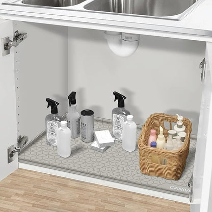 Under Sink Mat, 31" x 22" Waterproof Silicone Under Sink Tray for Kitchen & Laundry Cabinets, Kitchen Cabinet Shelf Protector, Up to 3.2 Gallons Liquid, Fits 36 inch Standard Cabinet (Khaki)
