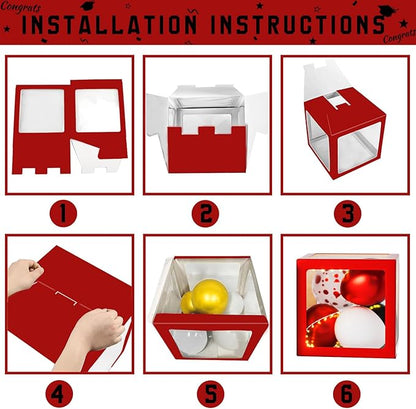 Graduation Decorations Class of 2026, Red and Black Graduation Decorations, Balloons Boxes (4PCS) with Letters 2026 GRAD So Proud of You, Congrats Grad Decorations for High School & College