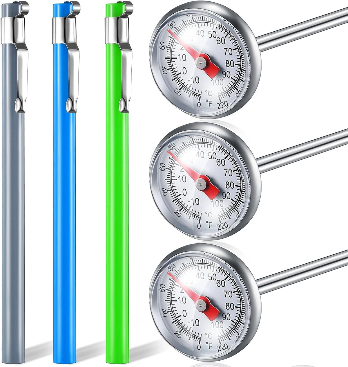 Xuhal 6 Pcs Stainless Steel Kitchen Dial Thermometer 5",Gray,Green,Blue