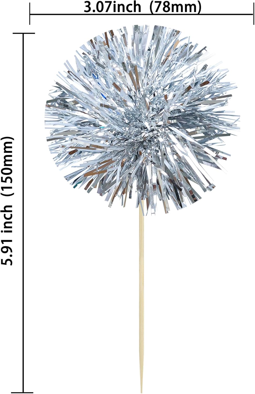 Gyufise 30Pcs Foil Firework Cupcake Toppers Sparkle Tinsel Cake Toppers Tinsel Drink Cake Decoration Cocktail Picks for Birthday Wedding Graduation Party Supplies Dark Silver