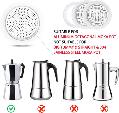 2 Pcs Filter with 3 Pcs Silicone Gasket Seals for 2 Cup Stovetop Espresso Coffee Maker Replacement Parts for DITOSH Aluminium Moka Pot