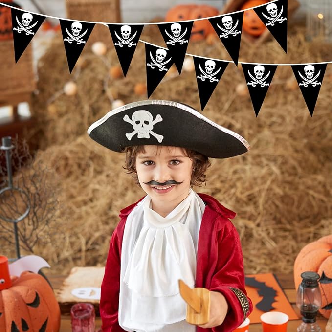 9.68ft Pre-Strung Pirate Banner Halloween Pirate Flags Pirate Party Decorations Skull Ship Triangle Pennant Bunting for Halloween Birthday Party Outdoor Indoor Decorations