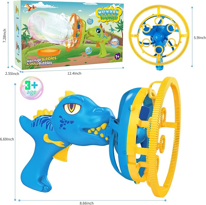 Bubble Gun Bubble Machine Dinosaur Bubble Blower Toy for Kids and Toddlers Bubble in Bubble Gun Party Favors Birthday Christmas Easter Gift for 3 4 5 6 7 8 9 Years Old Boys and Girls (Blue)