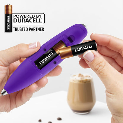 Zulay Kitchen Tornado Whisk Milk Frother with 4 AA Duracell Batteries - Triple Whisk for More Power - Handheld Coffee Frother with Stand - Drink Mixer for Lattes, Matcha & Protein Shakes