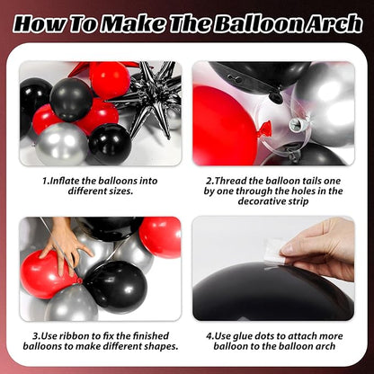 Red and Black Graduation Decorations with Fringe Curtain Banner Metallic Silver Confetti Black Red White Balloons for Graduation Decorations 2026