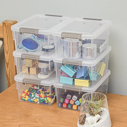 8 Packs Small Storage Bins 1.3 QT Plastic Storage Container Stackable Box with Lids for Organizing, Clear White