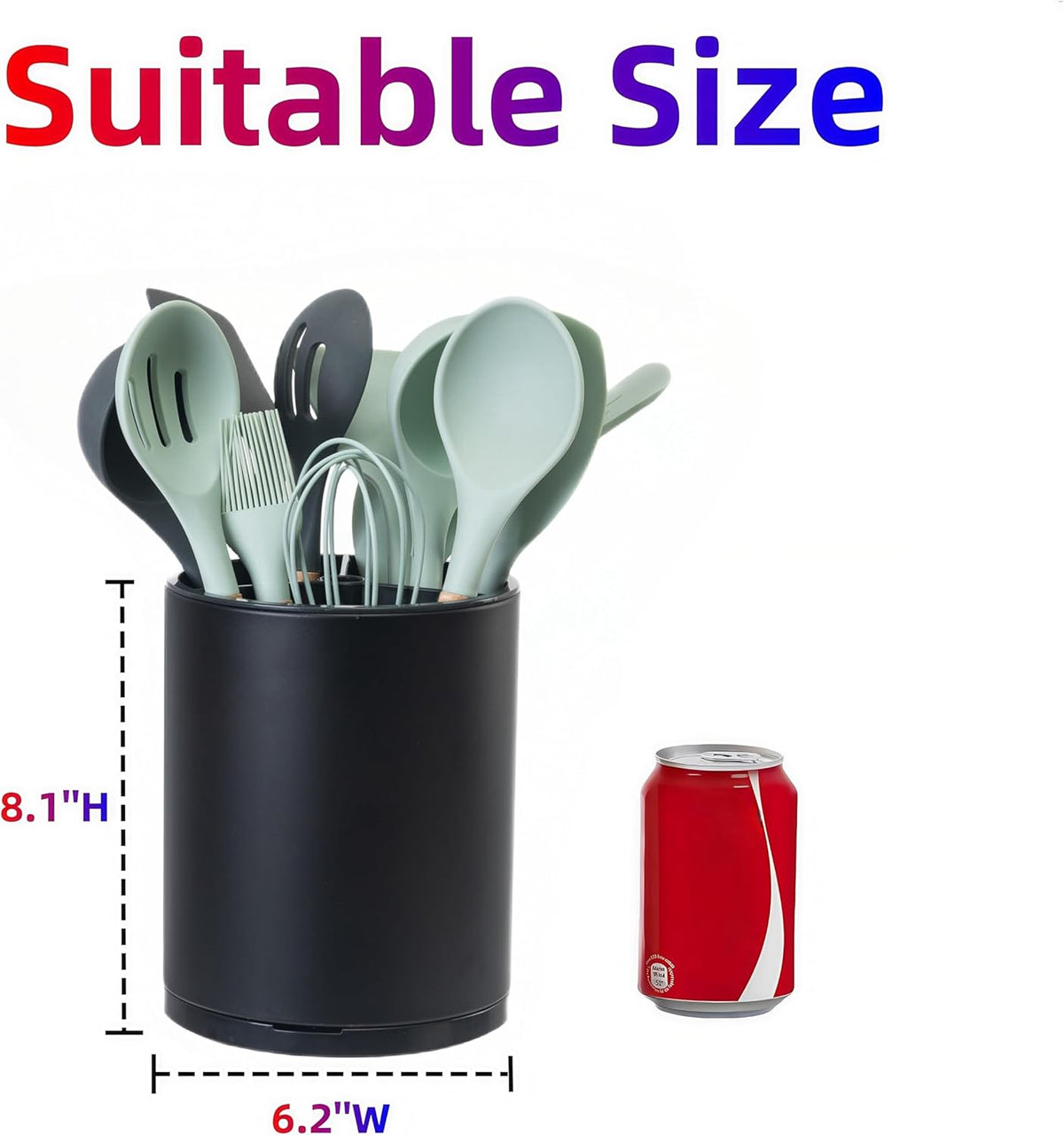 Utensil Holder,4-in-1 Large Kitchen Utensil Holder For Counter,Rotating Silverware Organizer Cooking Flatware Spoon Spatula Tool Cutlery Container Stainless Steel Caddy