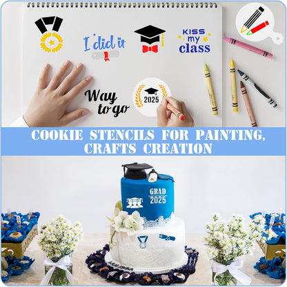 Julbear Graduation Cookie Stencils, 36 Pieces Class of 2025 Reusable Coffee Decoration Stencils Templates Tools for Cookies Baking Painting Dessert