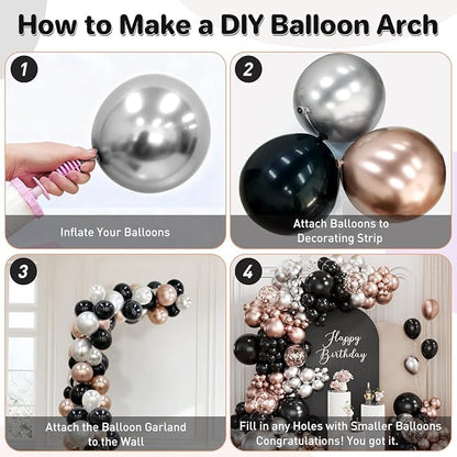 Black Gold and Silver Balloon Garland Arch Kit, 167Pcs Latex Balloons Different Sizes 18 12 10 5 inch for Graduation Birthday New Year Retirement Wedding Party Decorations