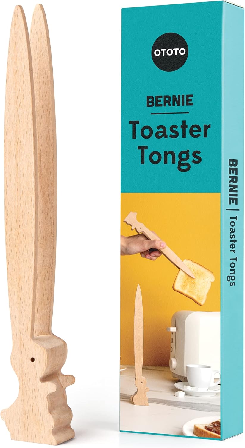 OTOTO Bernie Bunny Toaster Tongs - Rabbit Toast Tongs, Wooden Tongs for Toaster, Wooden Toaster Tongs - Multipurpose Mini Tongs for Appetizers, Wood Utensils & Cute Kitchen Gadgets