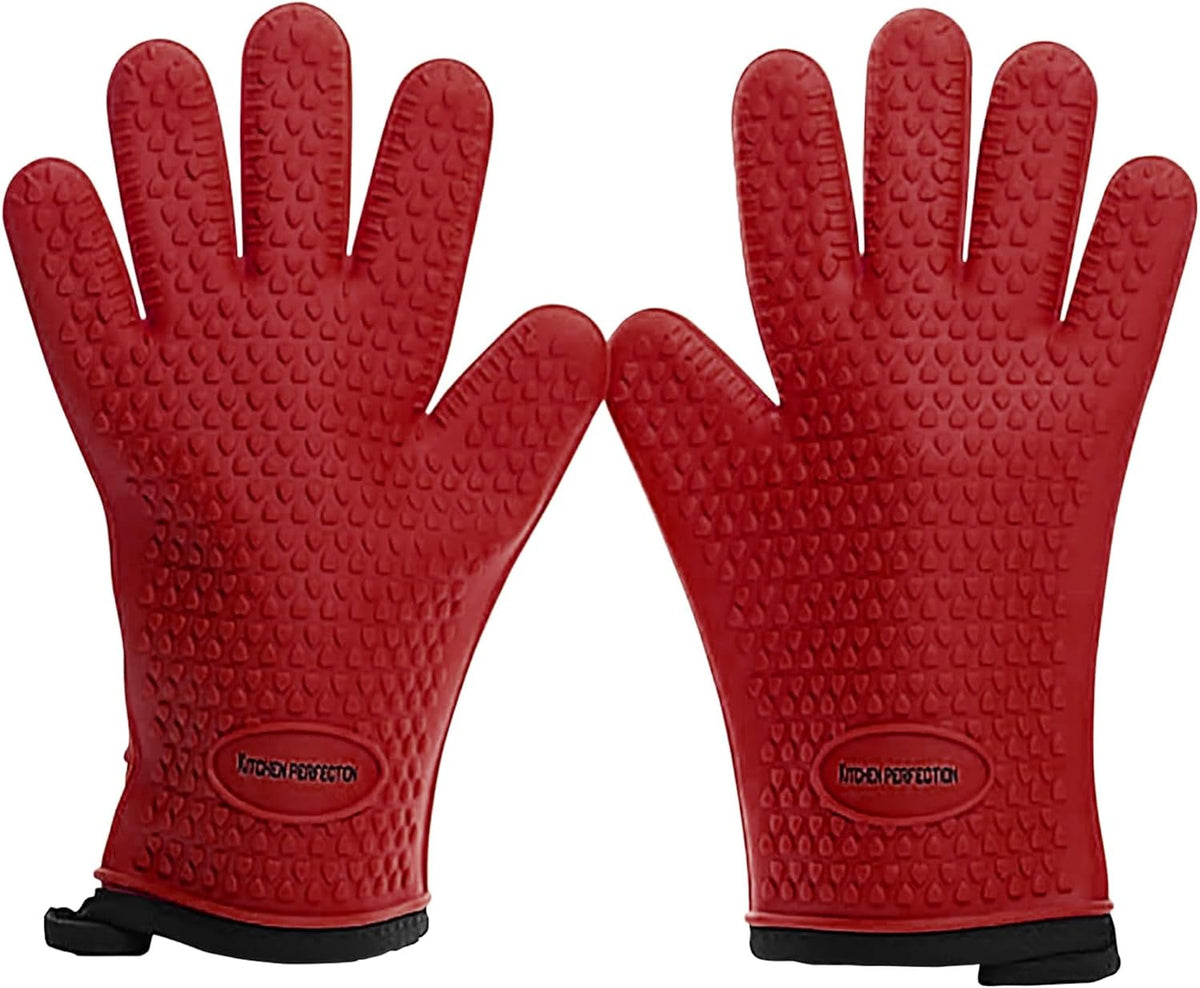 Kitchen Perfection Silicone Smoker Oven Gloves - Extreme Heat Resistant BBQ Gloves - Handle Hot Food Right on Your Smoker Grill Fryer Pit