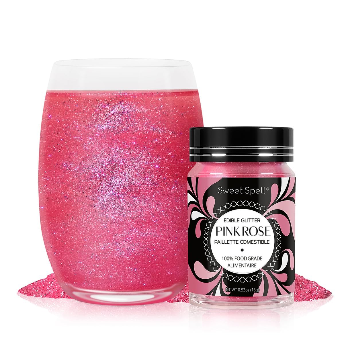 Sweet Spell Pink Edible Glitter (15g) - Shimmer Sparkles for Drinks, Cakes, Cocktails - 100% Edible & Food Grade Glitter, Vegan, Gluten-Free (Pink)