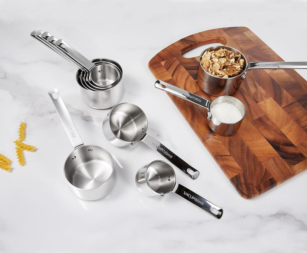 Keawell Premium 5-Piece Measuring Cups Set –1/4, 1/3, 1/2, 2/3, and 1 cup-18/10 Stainless Steel - Durable, Stackable, Dishwasher Safe
