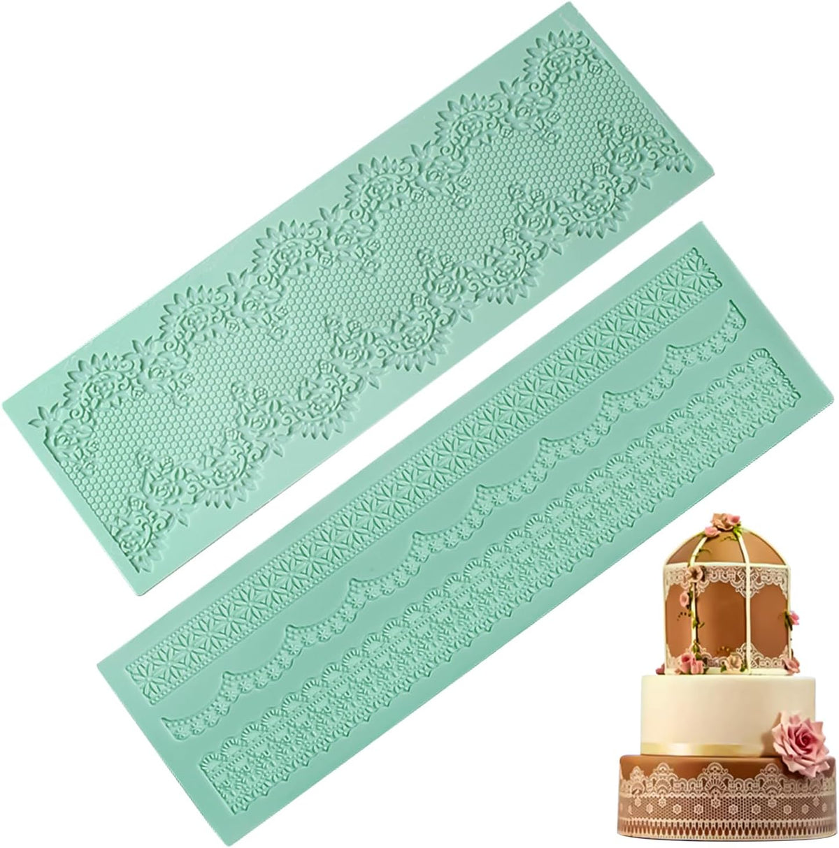 Growtail 2pcs Lace Molds Silicone,Cake Fondant Embossing Mat,Lace Molds for Cake Decorating Edible Lace