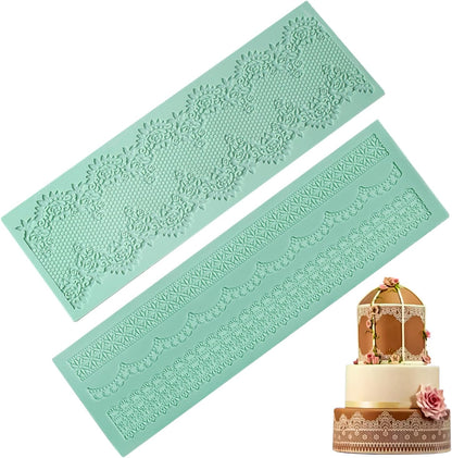 Growtail 2pcs Lace Molds Silicone,Cake Fondant Embossing Mat,Lace Molds for Cake Decorating Edible Lace