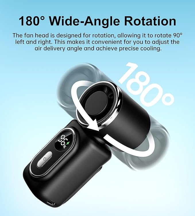 Portable handheld small fan, with built-in fixed clamp, featuring 6-speed adjustable high-speed personal fan, LED display screen, rechargeable, suitable for use in makeup, travel, indoor and outdoor