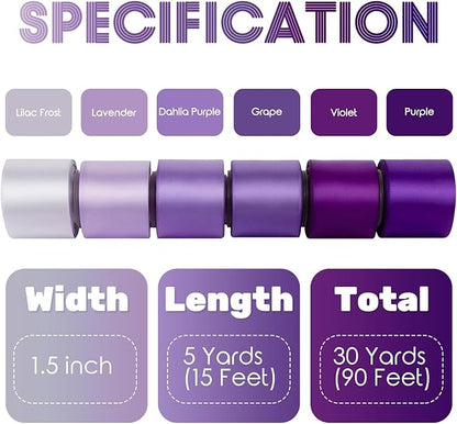 Purple Ribbon 1-1/2 Inch Lavender/Violet/Lilac Assorted Purple Double Faced Satin Ribbons for Flower Bouquet Wedding Invitation Bridal Shower Decor Gift Wrapping Hair Bows Crafts - 30Yds