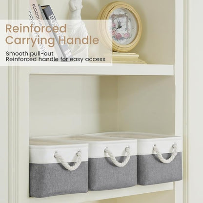 Storage Baskets for Shelves 13.8x9.8x6.7 Inch, Foldable Fabric Storage Bins with Handles, Small Storage Baskets for Organizing Closet, Office, Home Organization (6-Pack, White&Gray)