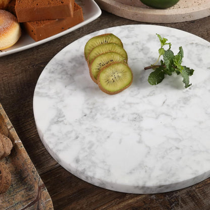 Koville Italian Natural Marble Cutting Board for Kitchen, 11inch Round Hand Crafted Marble Slab for Cheese, Charcuterie, Pastry Board - Wedding Gift, House Warming Gift(Bianco Carrara)