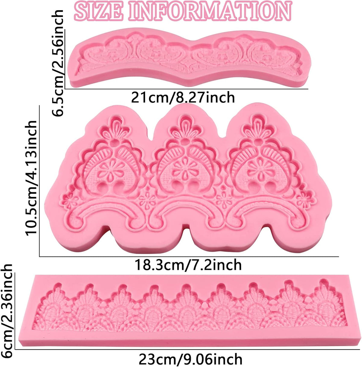 Baroque Embossed Cake Decorating Mold 3pcs, Lace Fondant Silicone Molds for Chocolate Candy Mousse Butter Biscuit Marzipan Sugar Craft Cake Border