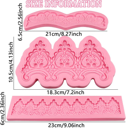 Baroque Embossed Cake Decorating Mold 3pcs, Lace Fondant Silicone Molds for Chocolate Candy Mousse Butter Biscuit Marzipan Sugar Craft Cake Border