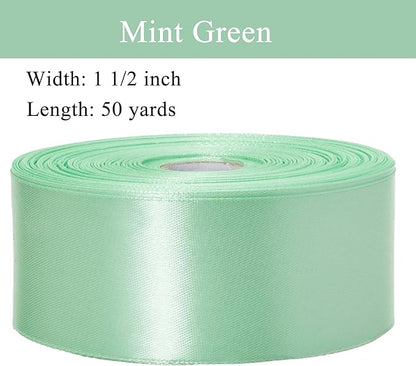 YASEO 1 1/2 Inch Mint Green Solid Satin Ribbon, 50 Yards Craft Fabric Ribbon for Gift Wrapping Floral Bouquets Wedding Party Decoration
