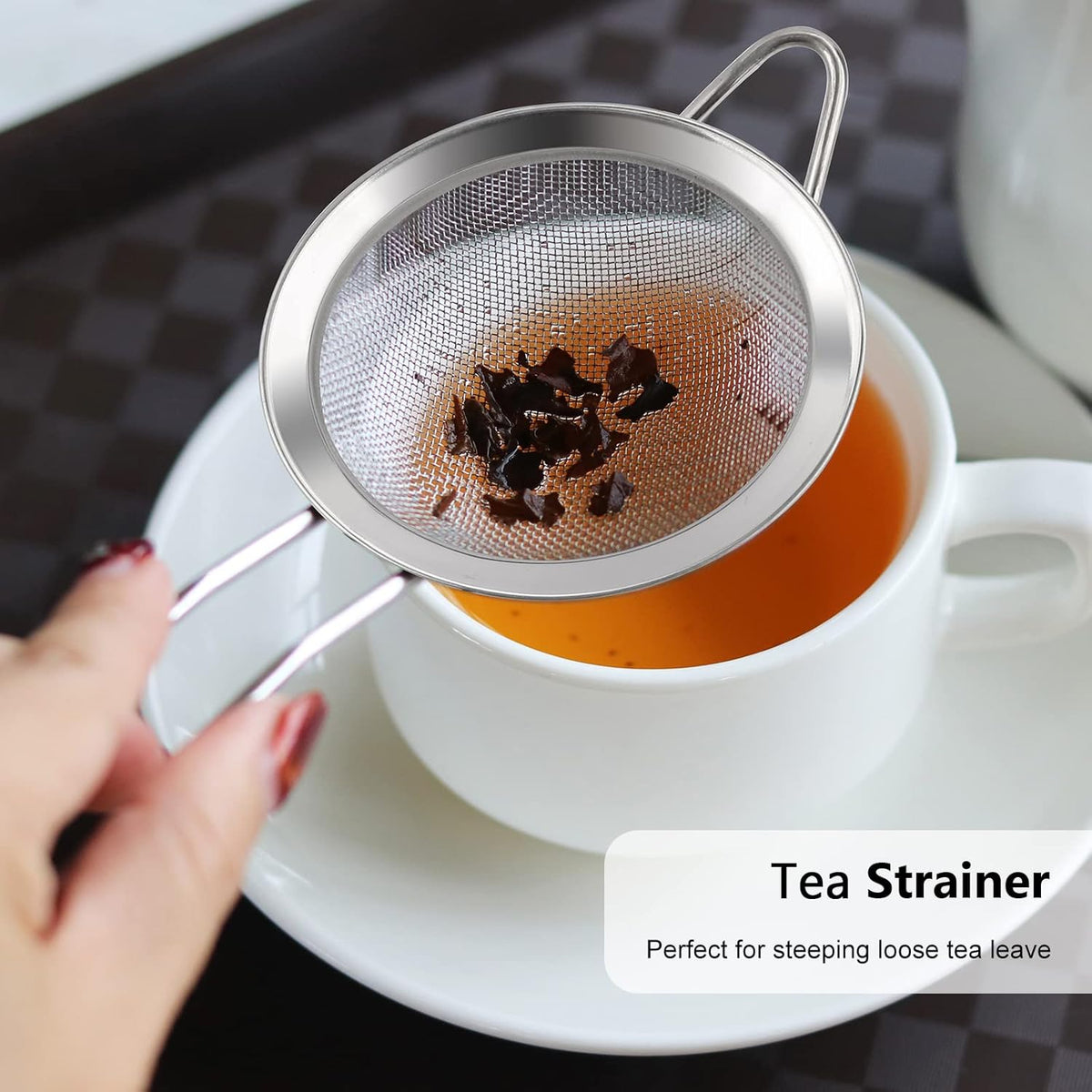 D Fine Mesh Strainer, Stainless Steel Sieve Sifter with Handle, Small Metal Strainer for Loose Tea, Juice, Drink, Herbs, Mini Sifter for Flour