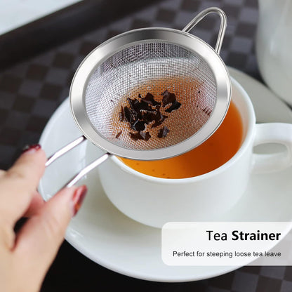 D Fine Mesh Strainer, Stainless Steel Sieve Sifter with Handle, Small Metal Strainer for Loose Tea, Juice, Drink, Herbs, Mini Sifter for Flour