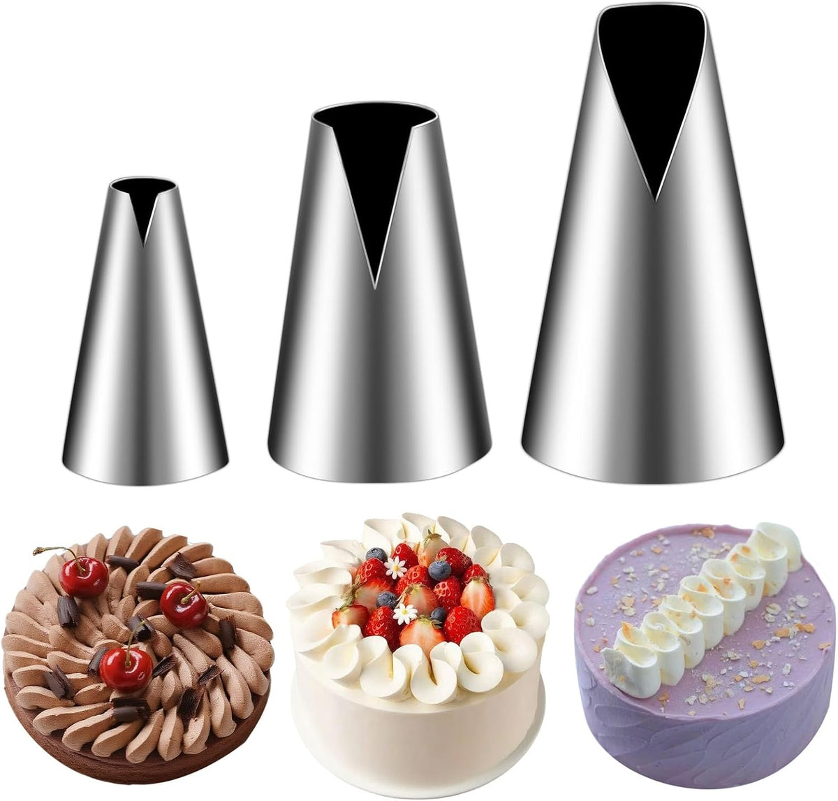 Suuker 3 Pieces Russian Piping Tips Set,V-shaped Wave Cake Decorating Nozzles Tips Piping Kit for Pastry Cupcakes Cakes Cookies Decorating Stainless