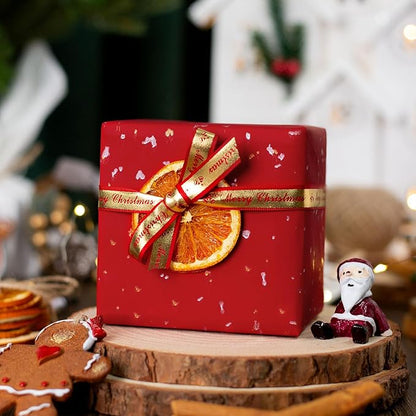 MAYPLUSS Gift Wrapping Paper Roll - 17Inch x 16.5Feet - Elegant Red Gold Foil Design Shiny Flakes Silky Touch Thick Matte Gift Wrap Paper for Christmas, Wedding, Birthday, Holiday,Celebrations