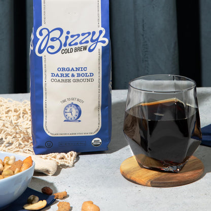 Bizzy Organic Cold Brew Coffee, Dark & Bold Blend, Coarse Ground Coffee, Dark Roast, Micro Sifted, Specialty Grade, 100% Arabica, 1 LB