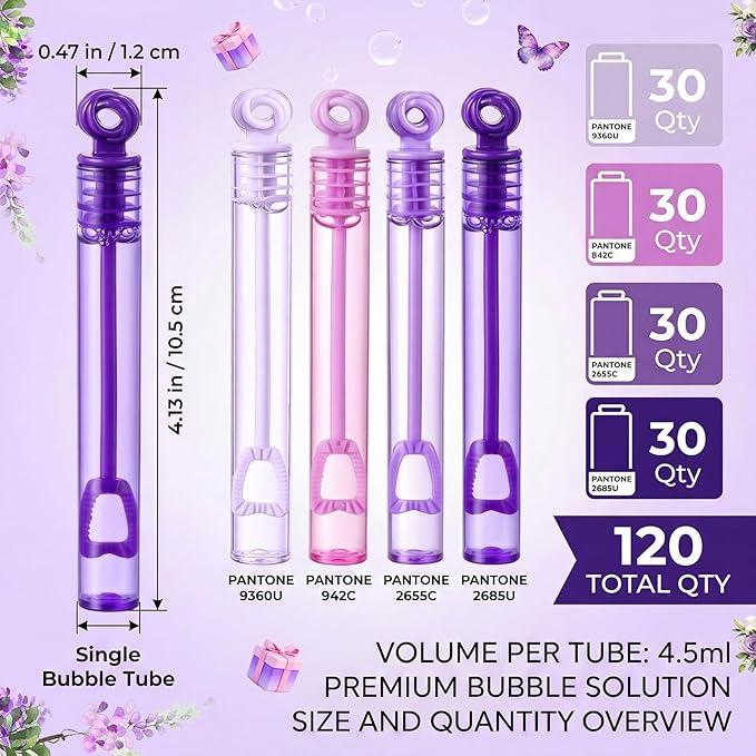 Lunmon 120 Pcs Purple Mini Bubble Wands Bulk Purple Party Favors Kpop Theme Toys Gifts for Kids Toddler Summer Birthday Party Supplies Goodie Bag Stuffers Treat Bag Fillers Outdoor Classroom Prizes
