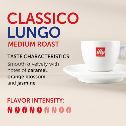Illy Espresso Compatible Capsules - Single-Serve Coffee Capsules &amp; Pods - Classico Lungo Roast - Notes Of Caramel, Orange Blossom &amp; Jasmine Coffee Pods - For Nespresso Coffee Machines – 10 Count