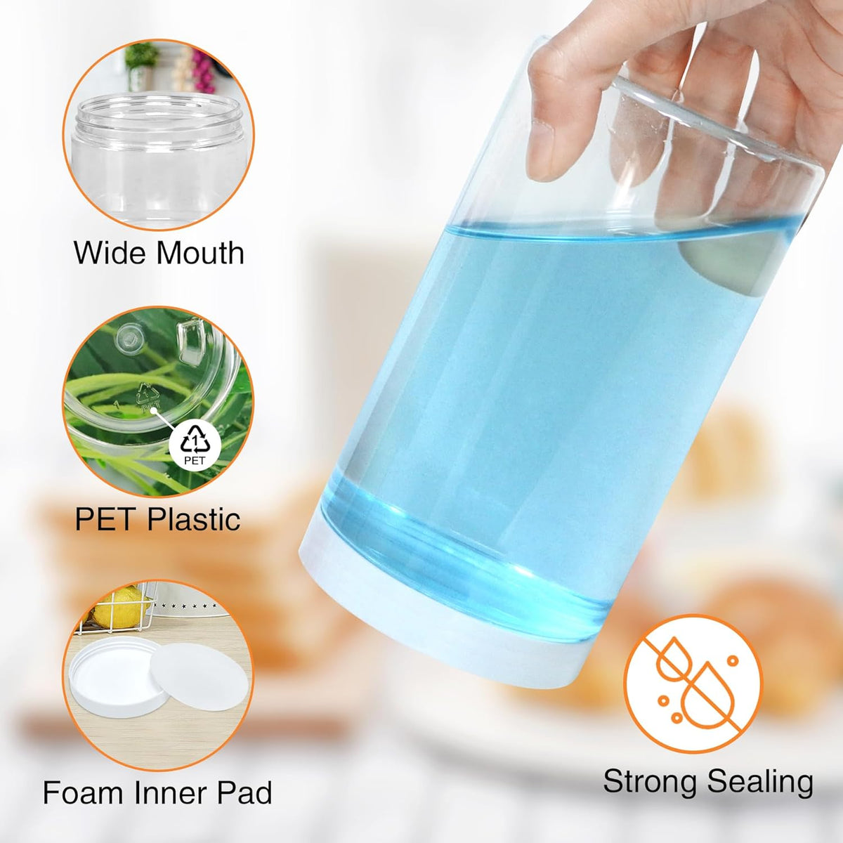 32 OZ Plastic Jars,16 Pcs Clear Plastic Jars with White Lids Round Empty Storage Jar Wide Mouth Refillable Storage Container with Lids for Household