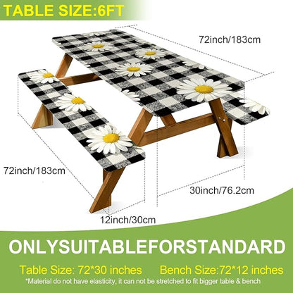 ANNA QUEEN 6FT Chrysanthemums Spring Picnic Table Cover with Bench Covers Picnic Table Cover Set 3PCS 72"x30", Waterproof Outdoor Bench and Tablecloth Furniture Protection for Camping Beach BBQ