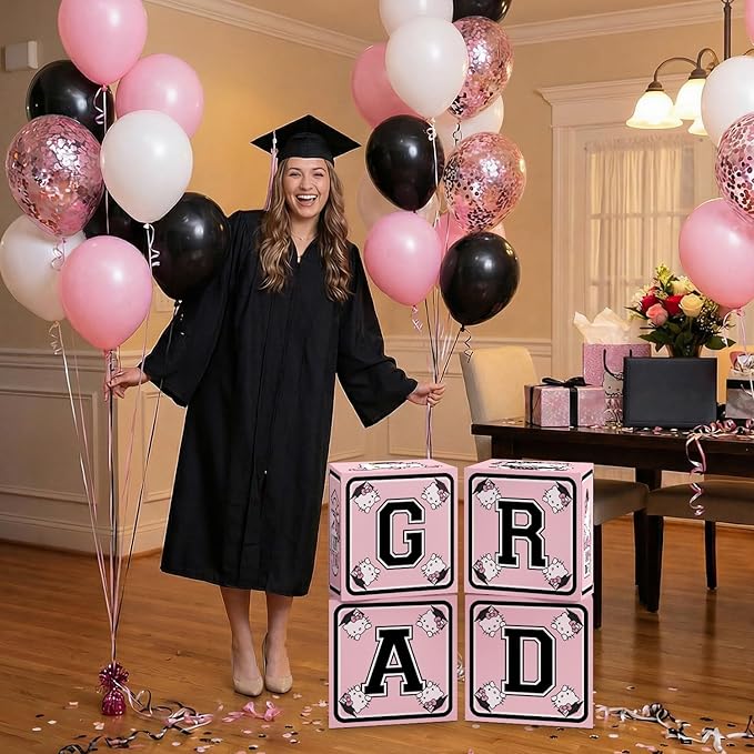 2026 Graduation Decorations, Pink Graduation Party Decorations Graduation Balloons Arch Kit Boxes With Letters 2026 Grad for Middle School High School College ect.
