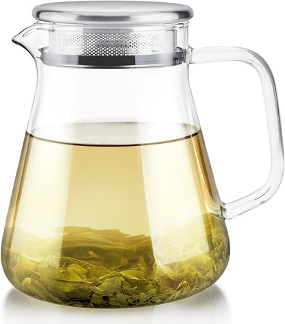 Teabloom One-Touch Tea Maker, 2-in-1 Teapot and Kettle with Stainless Steel Filter Lid for Loose Tea – Stain-free Borosilicate Glass Teapot (27 Oz)