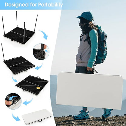 Goplus 34" Square Folding Card Table, Portable Plastic Utility Folding Tables with Collapsible Legs & Carrying Handle, Indoor Outdoor for Picnic, Party, Dining, Camping, BBQ, White
