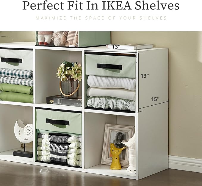 DECOMOMO Kallax Storage Cubes, 13x15x13 Storage Cube Bins with Window, Baskets for Organizing Shelves (Kallax / 4pcs, Green)
