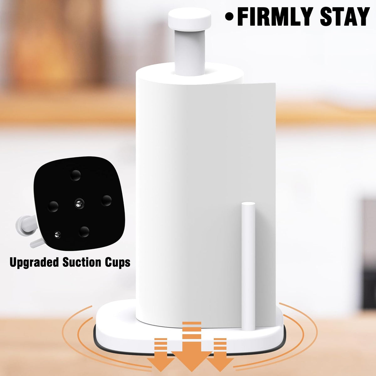 Paper Towel Holder Countertop, Standing Paper Towel Roll Holder for Kitchen Bathroom Organize, Stand with Weighted Base Suction Cups, Stainless Steel One-Handed Operation (White)