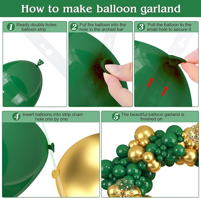 Amandir Green and Gold Balloons Garland Arch Kit for Graduation Party Decorations, 145Pcs Green Gold Confetti Balloon with Foil Star for 2026 Graduation College Congrats Grad Class Birthday Supplies