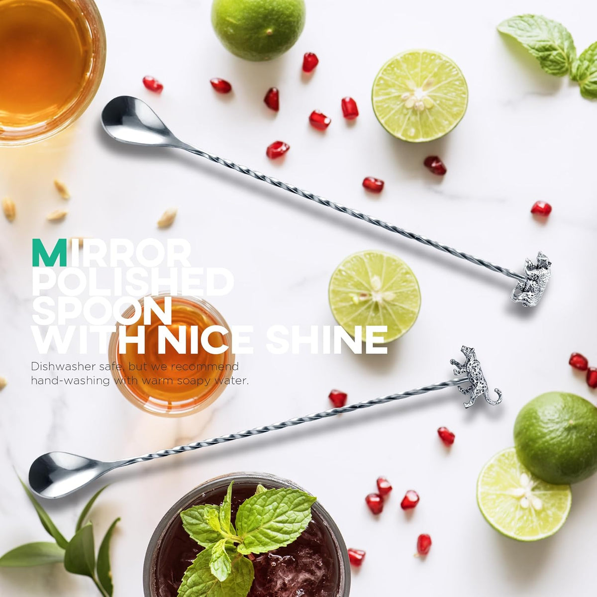 Homestia 2 Pcs Bar Spoon, 12 Inch Stainless Steel Cocktail Mixing Spoon, Long Handle Drink Mixing Spoons for Mixing Glass and Shaker