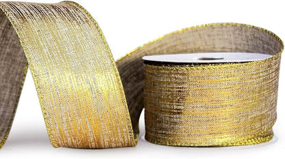 Gold Ribbon Wired Easter Ribbons for Baskets 2.5 Inch 6 Rolls 36 Yards Burlap Basket Organza Sheer Mesh Metallic Glitter Crafts Decorating Gift Wrapping Bows Wrap Bow Christmas Tree Topper Wreath