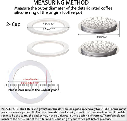 2 Pcs Filter with 3 Pcs Silicone Gasket Seals for 2 Cup Stovetop Espresso Coffee Maker Replacement Parts for DITOSH Aluminium Moka Pot