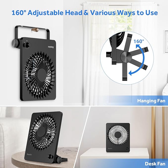 EasyAcc Powerful Desk Fan, 6000 Battery [Max 10-26H Working Time] Rechargeable Portable Personal Travel Fan with Step-less Speed Control, Quiet Fan for Travel Office Home Cruise Sporting Events