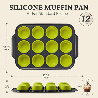 Bronypro Silicone Muffin Pans for Baking with Metal Frame, Egg Bite Maker Silicone Molds, Cupcake Pans 12 Regular Size
