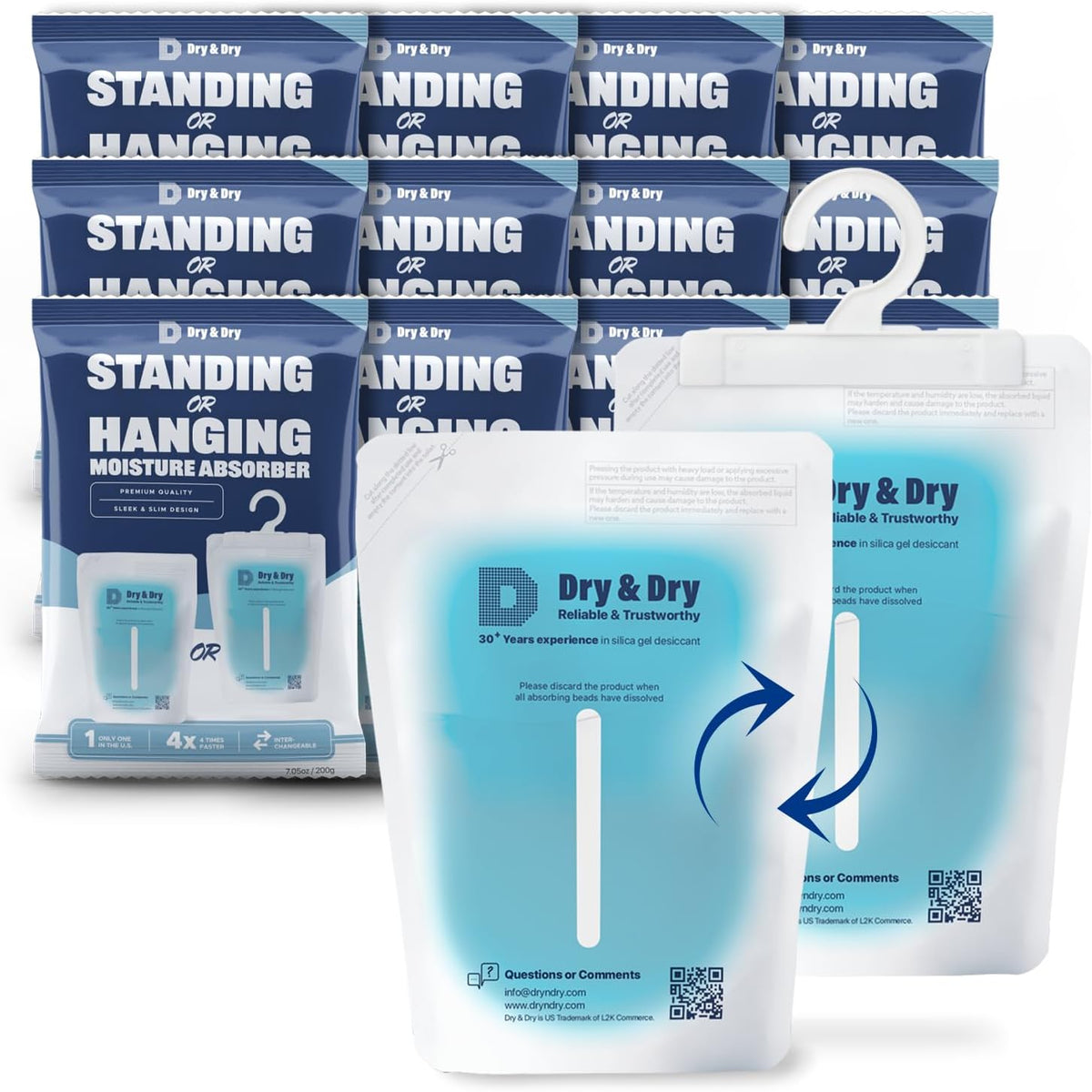 Dry & Dry 12 Packs Hybrid Moisture Absorbers & Musty Odor Eliminator Dehumidifier to Control Excess Moisture for Basements, Closets, Bathrooms, Laundry Rooms. Moisture Absorbers